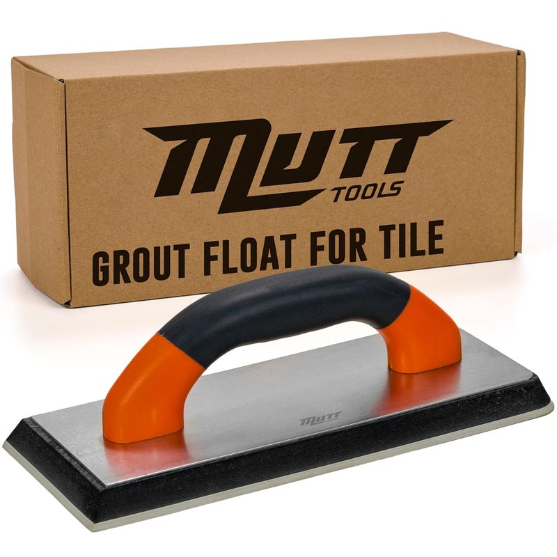 AMERICAN MUTT TOOLS أداة ميت تولز 9.5 بوصة × 4 بوصة لاحترافية تسوية الجراوت - أداة ناعمة بمقبض EVA غير لاصق للبلاط، البناء والجدران الجافة - أداة جراوت مطاطية بمقبض مريح - مجموعة أدوات جراوت البلاط - Image 1